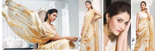 Actress Anam Tanveer dons a charmeuse silk saree