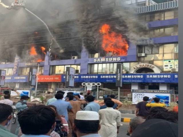 Dozens of shops gutted in Hafeez Centre fire