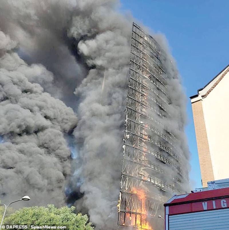 Milan tower block goes up in flames