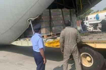 US C-17 carrying food & shelter relief goods lands at Nur Khan Air Base
