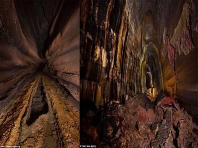 Inside lava caves hundreds of feet underground