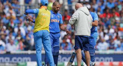 Dhawan sidelined by thumb injury